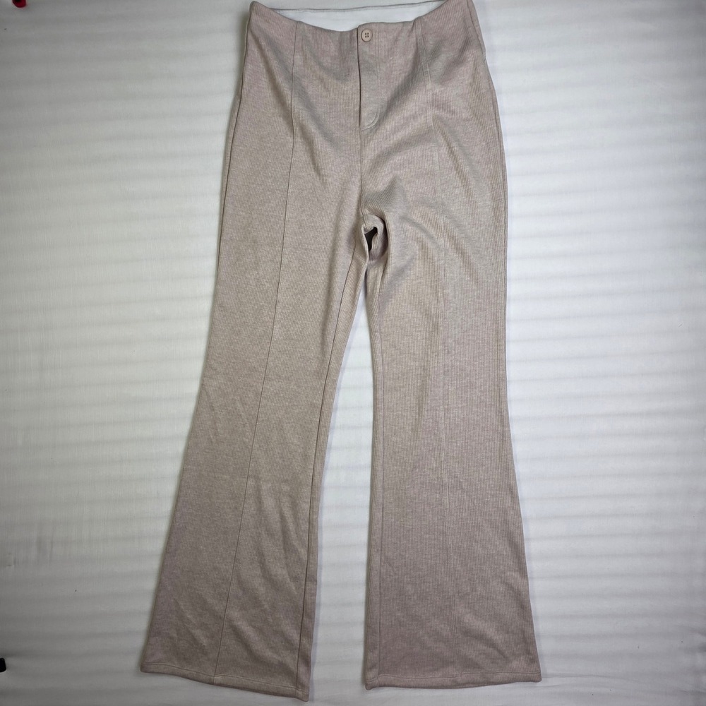Halara Ribbed High Waisted Flare Pants Oatmeal Beige Women Medium 30 Inseam